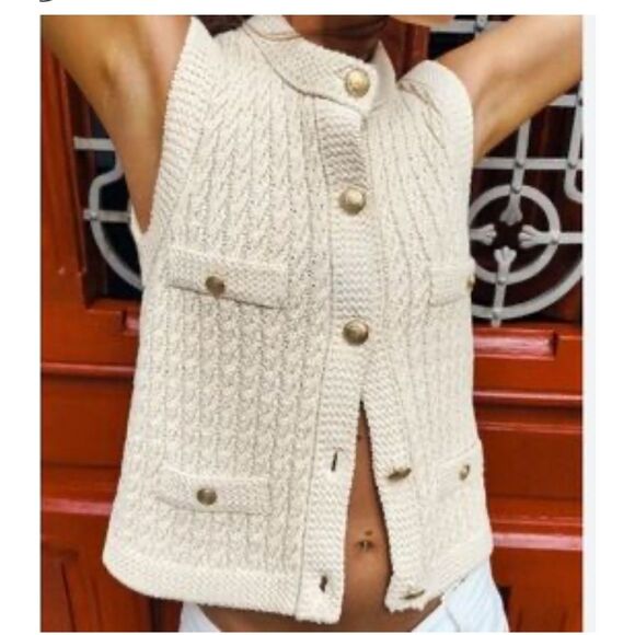 Zara knit crochet vest gold buttons M - Picture 1 of 7